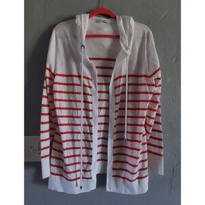 Nautica Women’s Open Front Cardigan Hoodie 100% Cotton Red White Striped XL